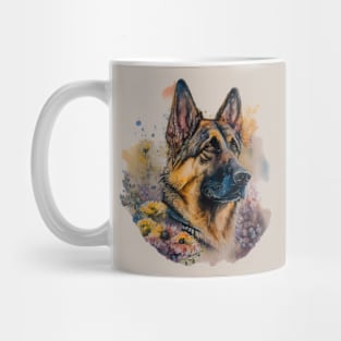 German Shepard with Flowers T-Shirt | Floral Dog Lover Tee Mug